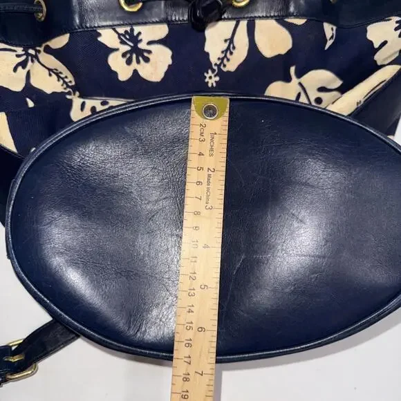VTG ESCADA Nautical Dolphin Floral Blue Leather Drawstring Bucket Bag Crossbody - Picture 10 of 15
